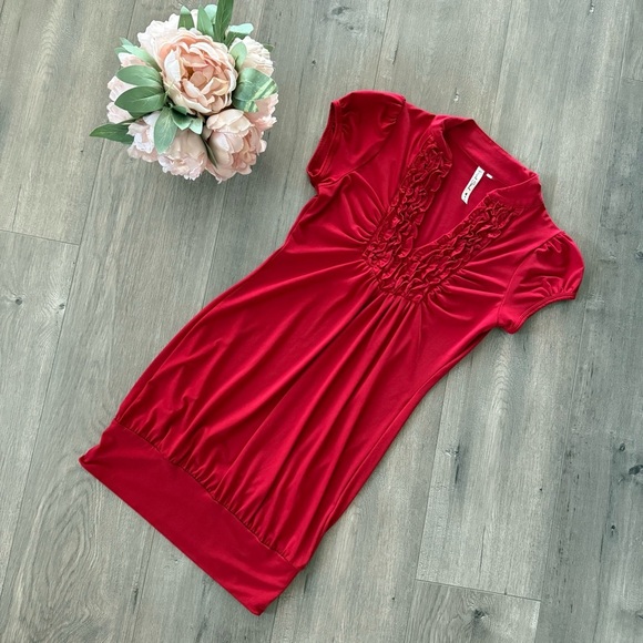 Y2K Hearts 2 Soul Red Ruffle Short Sleeve Tunic Blouse - Picture 1 of 5